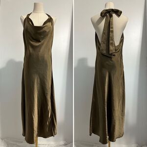 Willa Knox Cowl Neck Tie Back Satin Slip Dress Size M Classic Elegant Sultry